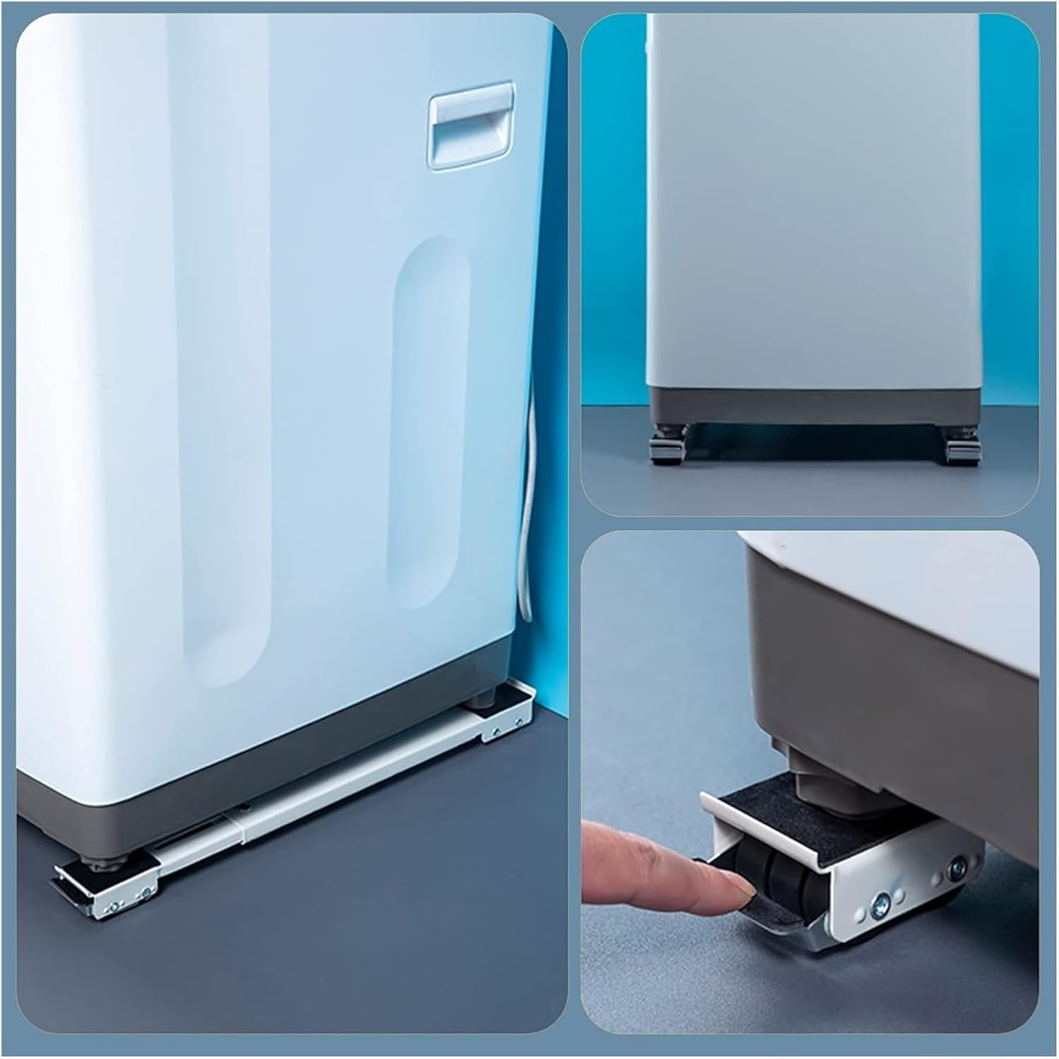 Fridge Stand,Washing Machine Base, Multi-Functional Movable Adjustable Washer Dryer Refrigerators Pedestal Moving Cart(Silver)