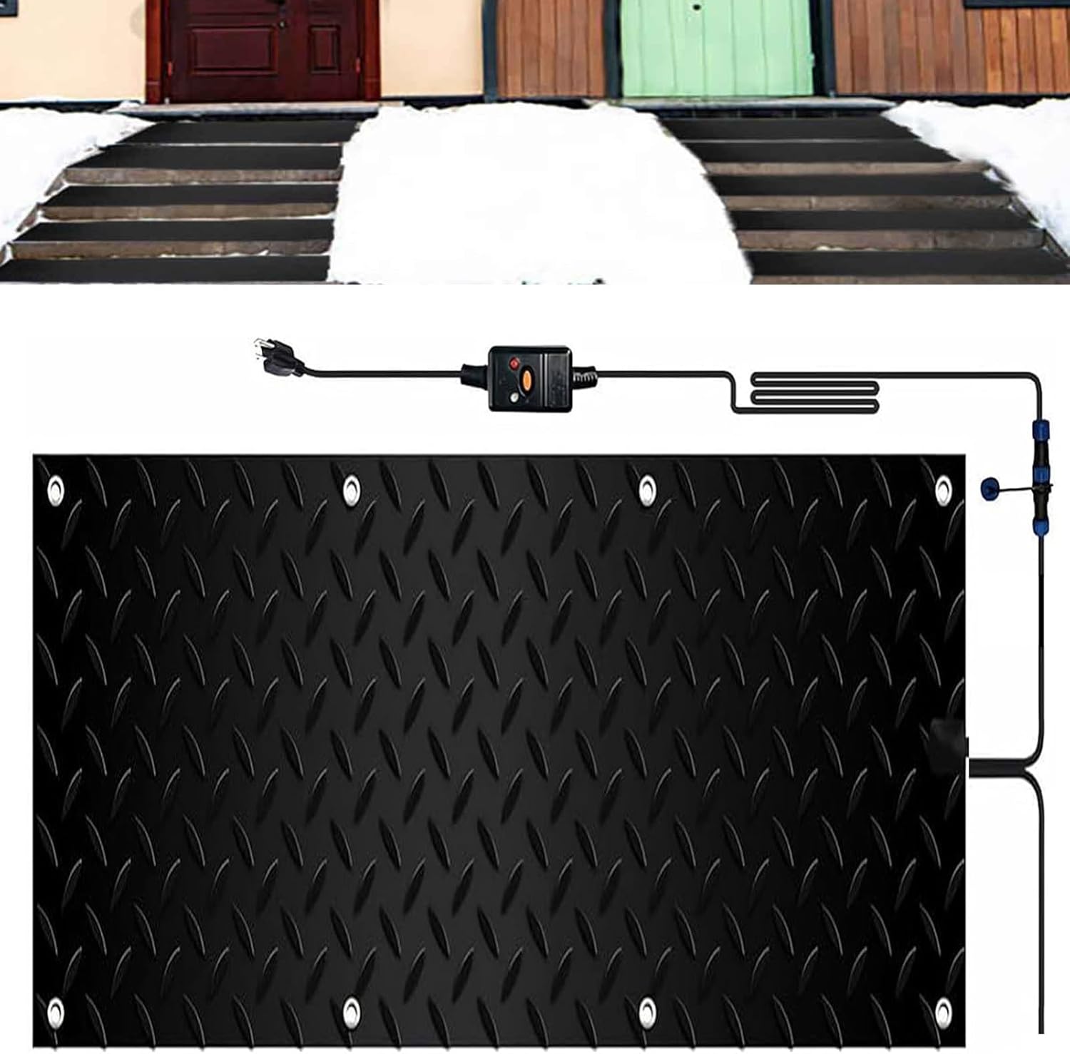 Snow Melting Walkway Mat, 1/2/3/4/5 pcs Non Slip Rubber Heated Mat with Power Cord, Winter Snow and Ice Melting Mat for Outdoor Stairs,Steps,Doorways,Walkways,Driveway(1 Pcs,10x48in/(25.4x121.