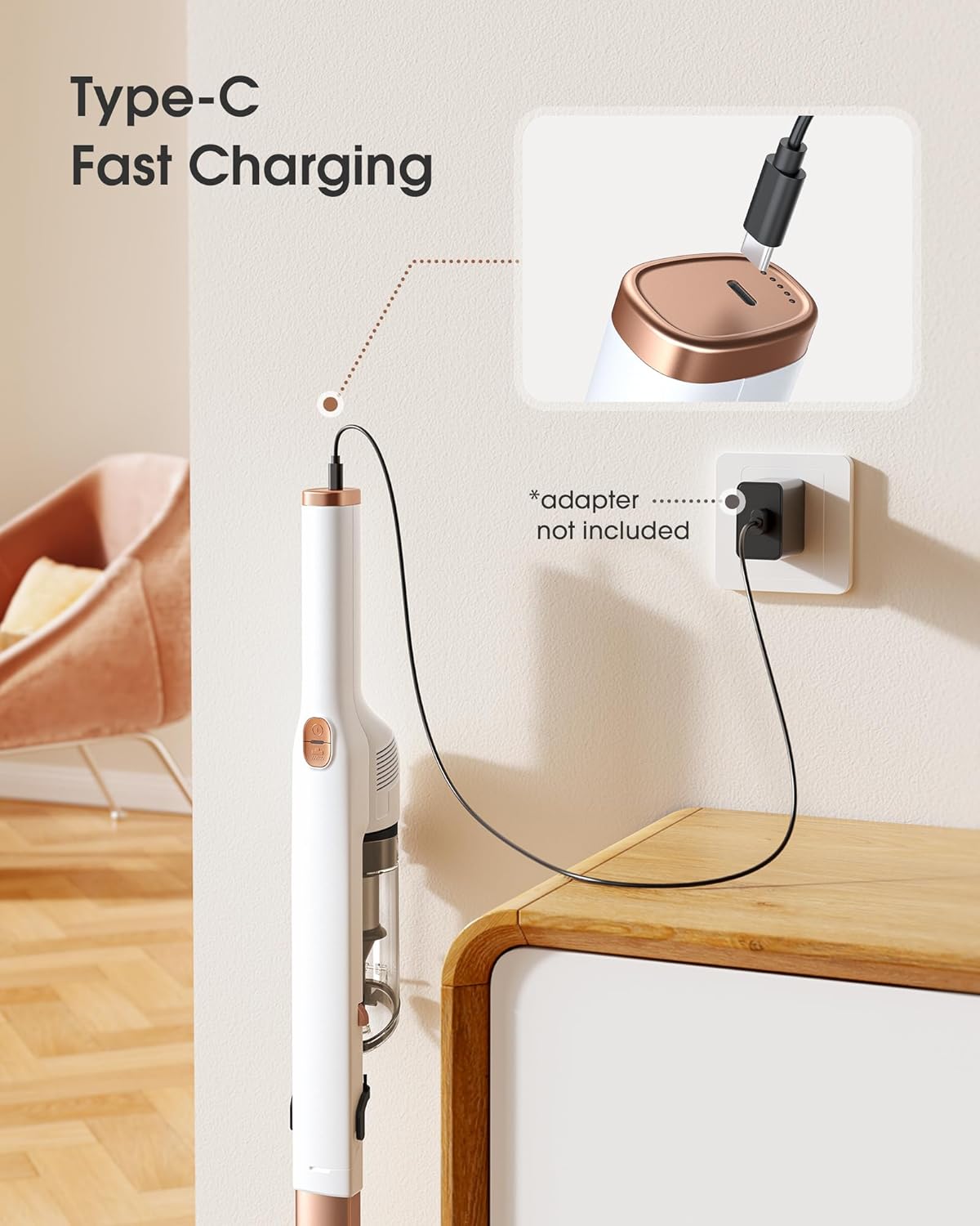 Cordless Vacuum Cleaner, 2.64 lbs Small Lightweight Stick Vacuum Cordless Rechargeable with USB Charging Port, Slim Vacuum Cleaner for Home, Hardwood Floor, Office, RV, Car and Dorm Cleaning