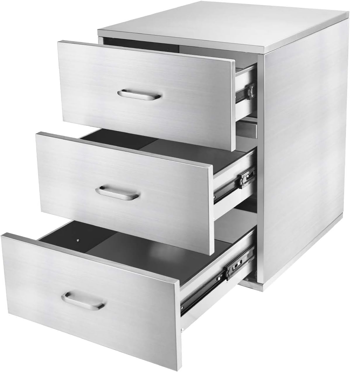 JIEJIN Outdoor Kitchen Drawers Stainless Steel Triple BBQ Island Drawer Flush Mount Outdoor Kitchen Cabinets with Handles with Wheels for Outdoor Kitchens or BBQ Island Patio Grill Station, Silver