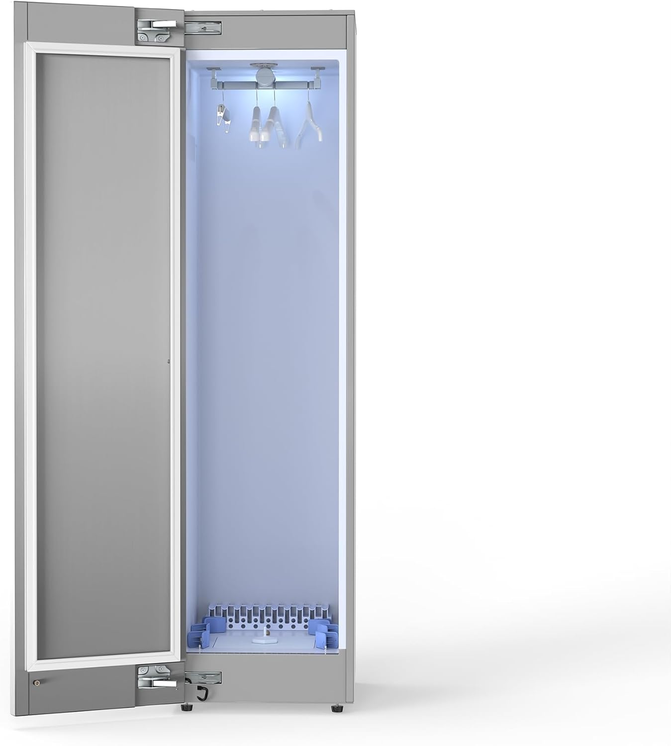 Equator 7.6cf Smart Steam Dryer Closet 4 Moving Hangers Quick20 Refresh Wrinkle Free in Stainless Steel left Hinge