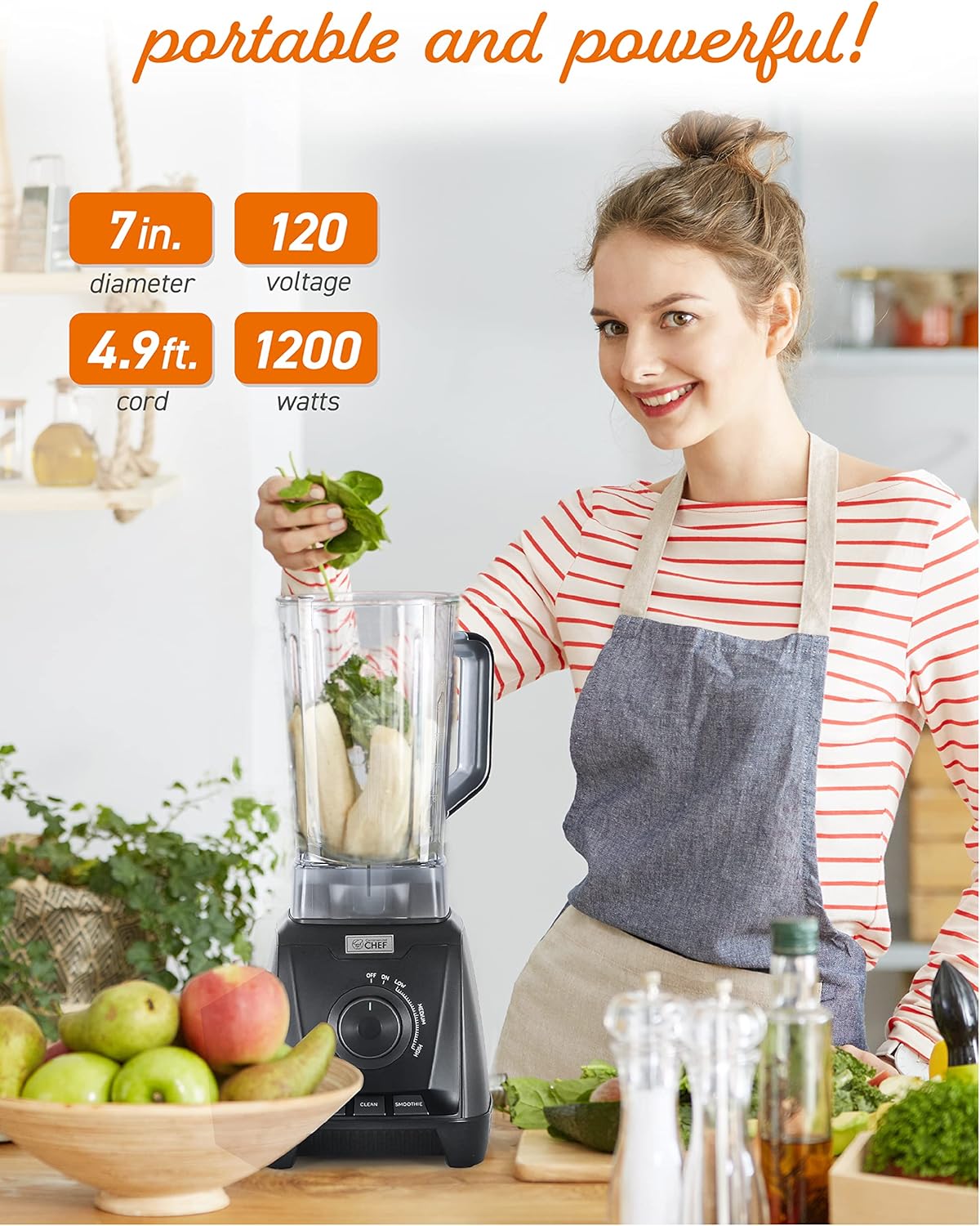 COMMERCIAL CHEF 1200 Watt High Power Blender, 50.7 oz, Black