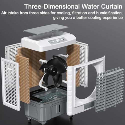 Knob Evaporative Air Cooler, Swamp Cooler Air Conditioner, Portable Ac with 2 Modes, 3 Wind Speeds, 15.4 Gal Tank for Room Garage Patio
