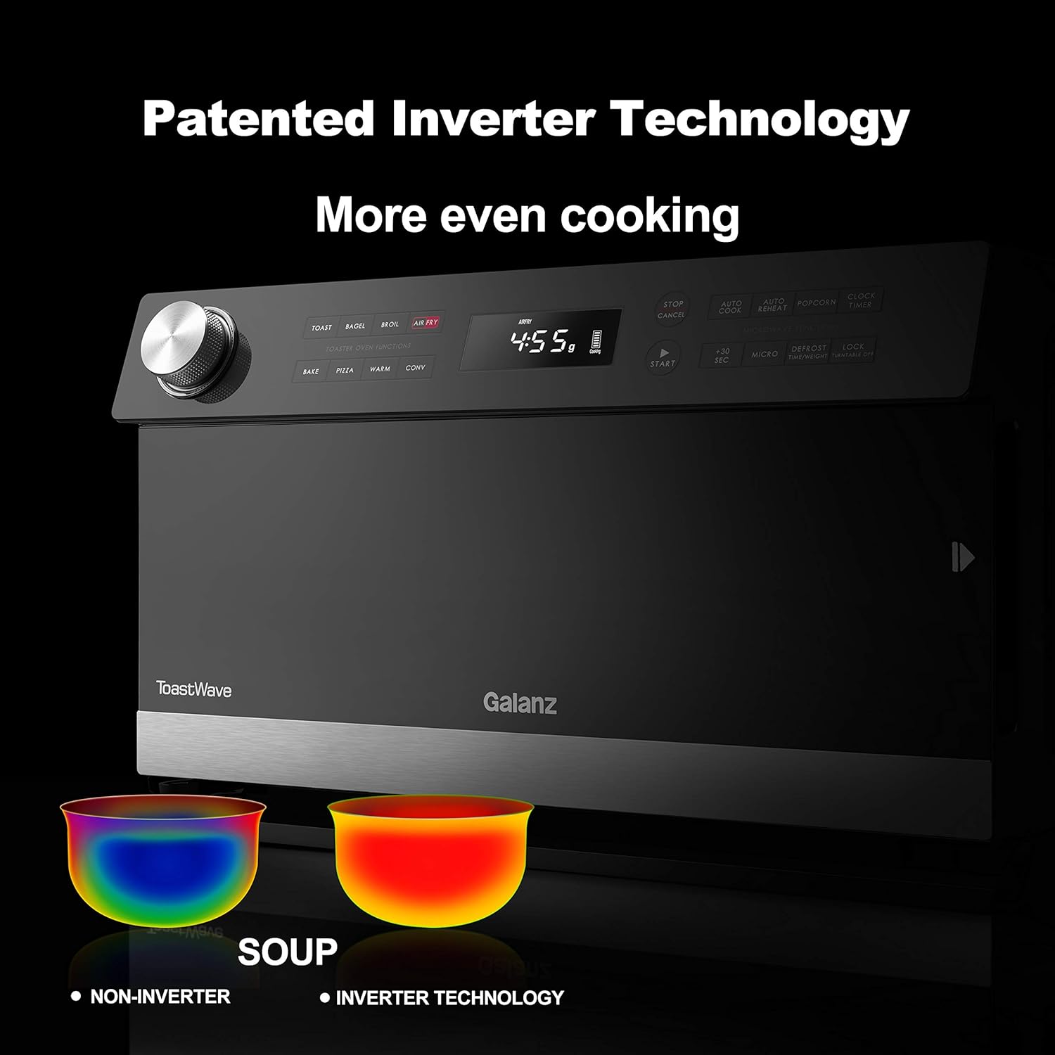 Galanz GTWHG09S1A09 4-in-1 ToastWave with TotalFry 360, Convection, Microwave, Air Fry, Toast Oven, 900W/0.9 Cu.Ft, Stainless Steel