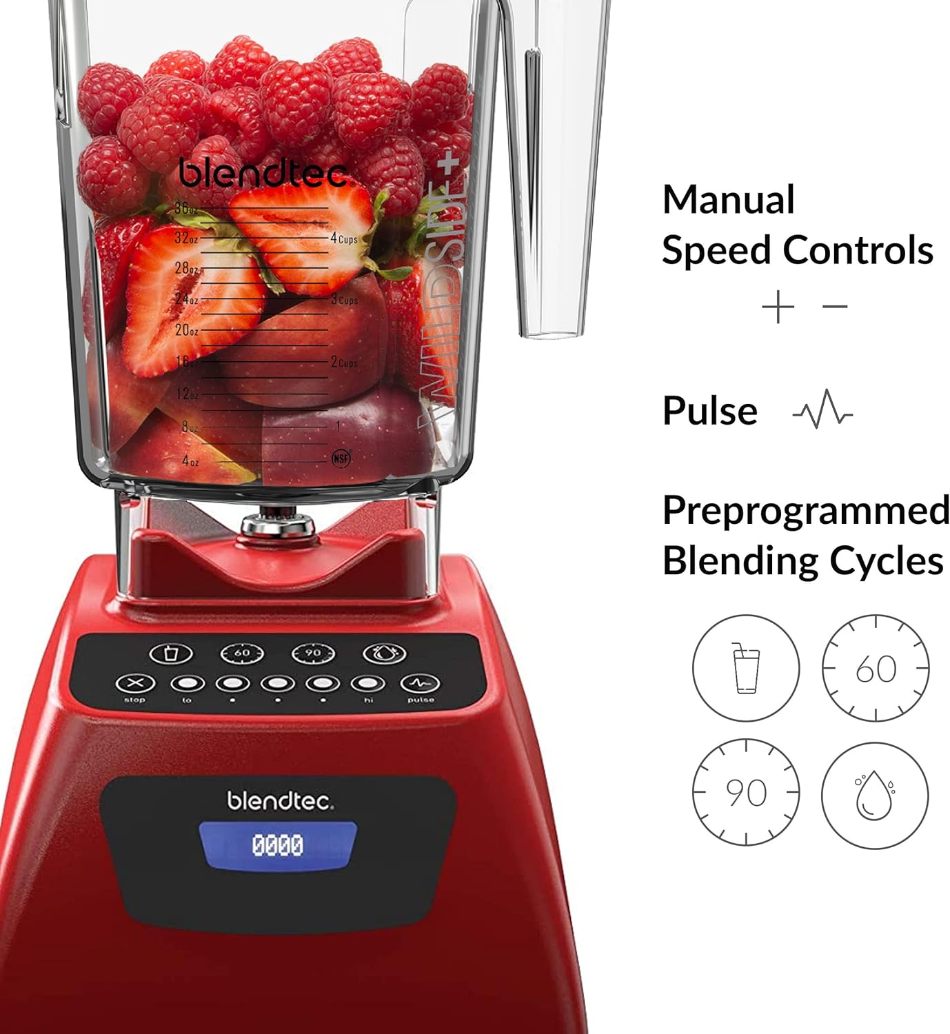 Blendtec Classic 575 Blender- WildSide+ Jar (90oz) and Four Side Jar (75oz) BUNDLE- 4 Pre-programmed Cycles-5-Speeds - Professional-Grade Power-Self-Cleaning - Poppy Red (C575A2319A-AMAZON)