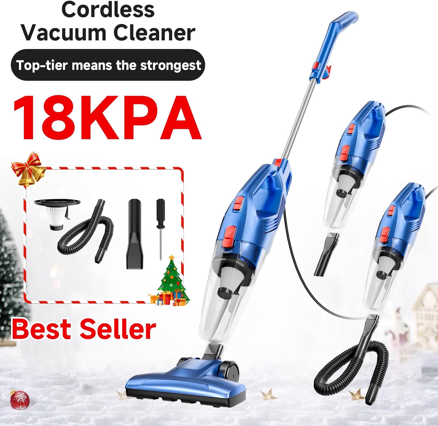 KIKETECH Cord Vacuum Cleaner, Powerful Stick Vacuum with 55Mins Runtime, 8 in 1 Vacuum Cleaners,1L Dust Cup, Rechargeable Vacuum Pet for Hair, Carpet, Hardfloor,Blue