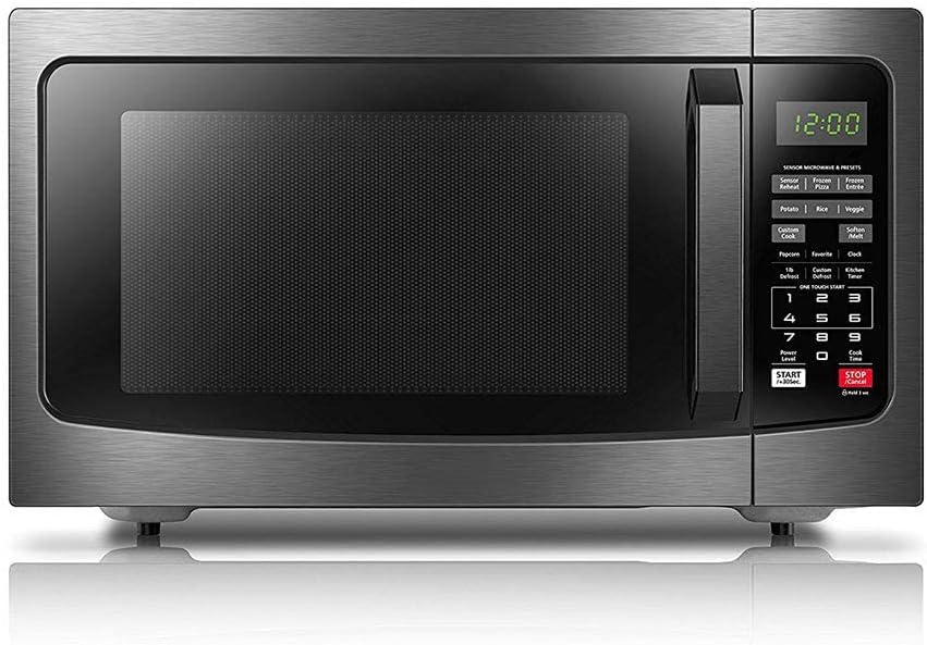 Countertop Microwave Ovens 1.2 Cu Ft, 12.4'' Removable Turntable Smart Humidity Sensor 12 Auto Menus Mute Function ECO Mode Easy Clean Interior 1100W Black Color