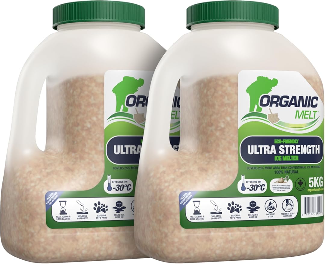 Ice Melt Safe for Concrete, Sidewalks, and Driveways – Pet-Friendly Snow Salt and Ice Melter – Organic Melt Granular De-Icing Product – Eco-Friendly, 5kg Shaker Jug (11 lbs) (2 Pack)