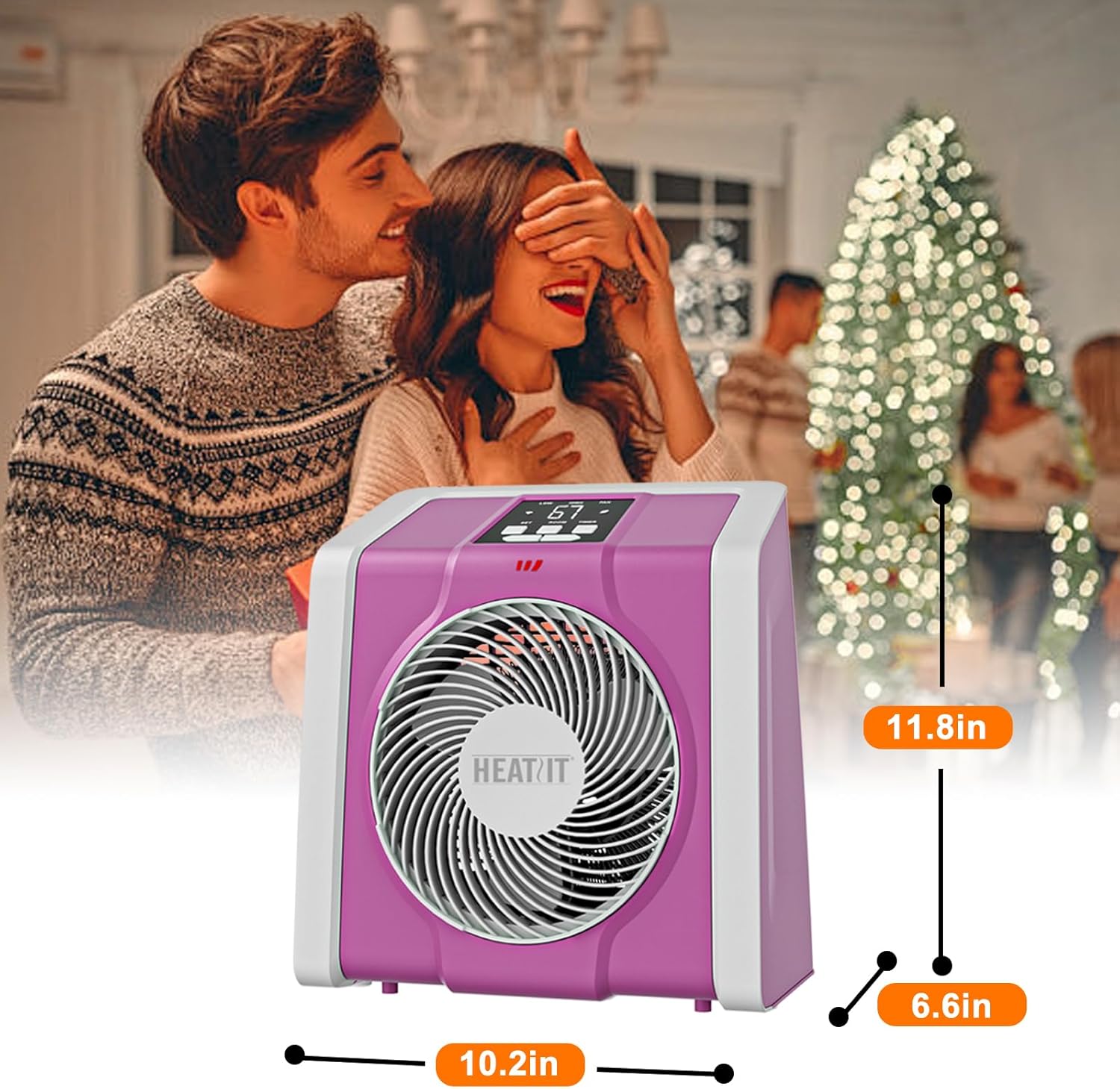 HEATIT Space Heater with Remote for Indoor, Digital Display with Thermostat,Containing Plasma & Ozone, 1-12H Timer, 1500W/750W,Electric Space Heater for Office, Bedroom,Pink,10.6