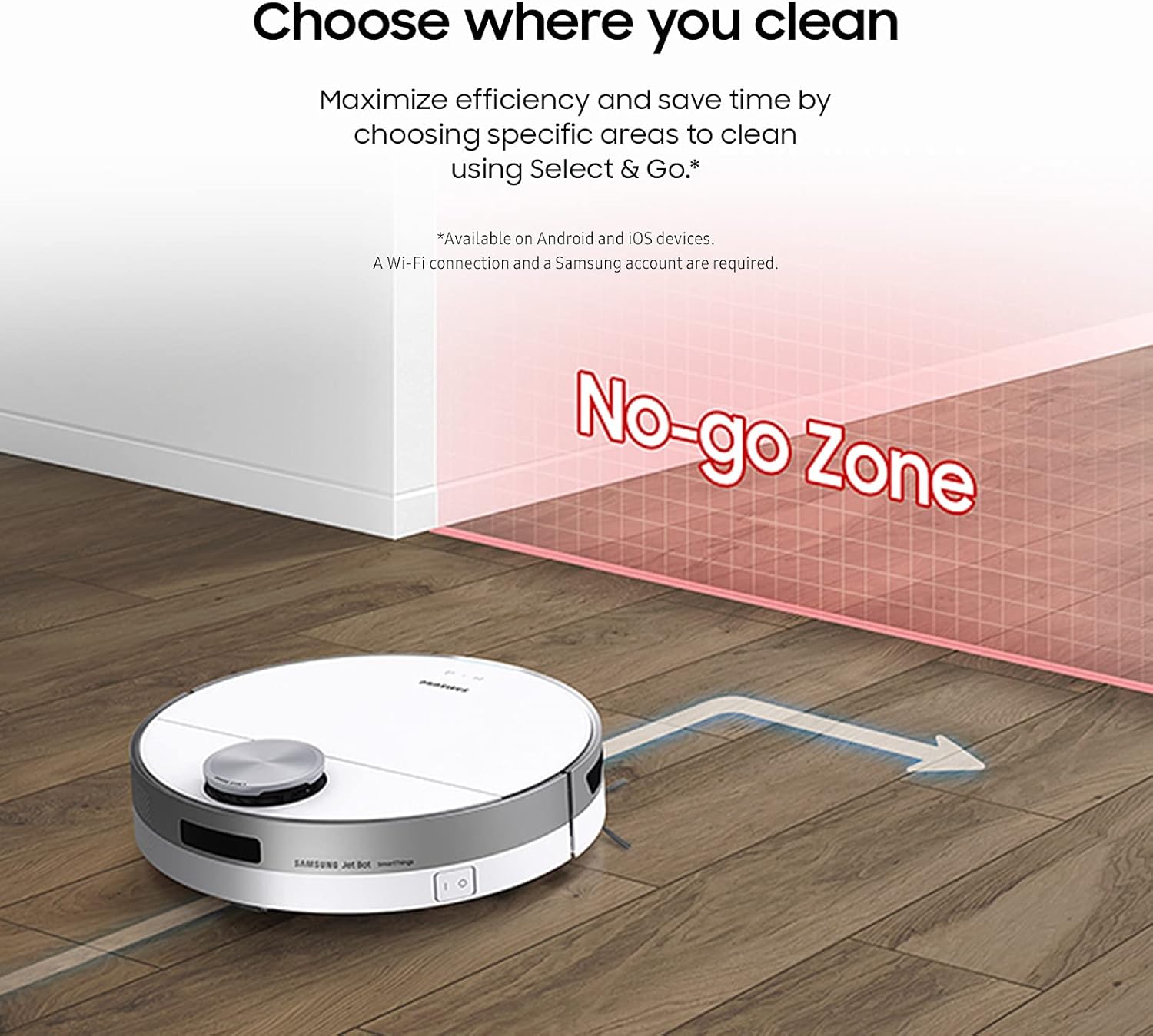 SAMSUNG Jet Bot+ Robot Vacuum Cleaner w/ Clean Station, Automatic Emptying, Precision Cleaning, 5-Layer Filter, Intelligent Power Control for Hardwood Floors, Carpets, Area Rugs, VR30T85513W/AA, White