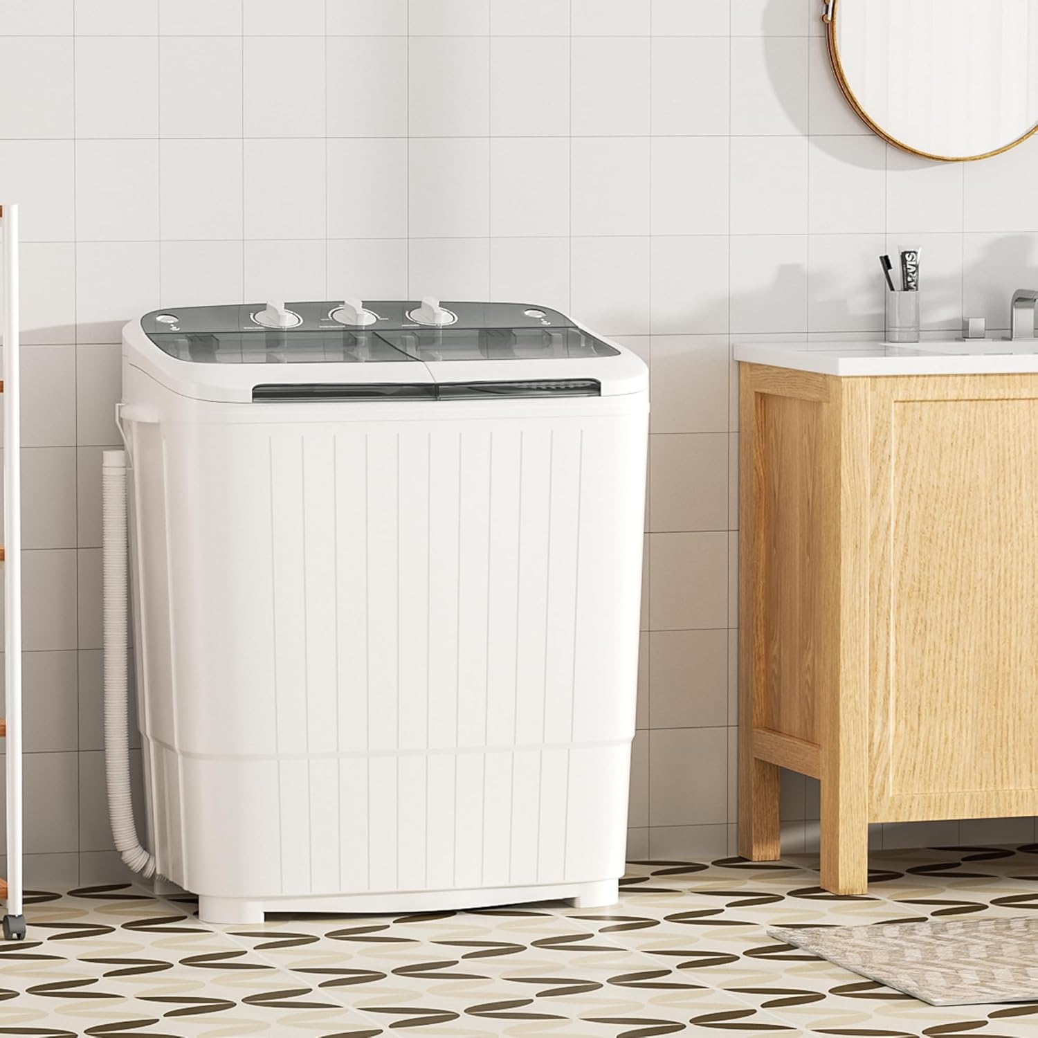 Superday Portable Washing Machine, 17.6lbs Mini Washing Machine and Spin Dryer Combo, Mini Twin Tub Laundry Machine for Camping, Apartments, Dorms, College Rooms, RV, Delicates, Grey