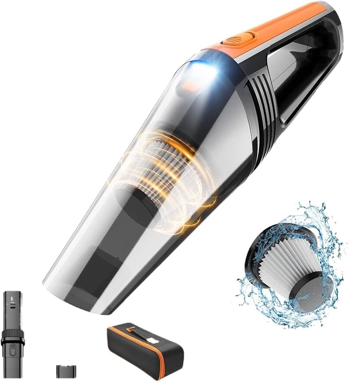 60000Pa Wireless Car Vacuum Cleaner Handheld Mini Light Weight Rechargeable Hand Vacuuming Cordless Powerful for Car Home Office (Color : VC003 W Bag 2 Filter)