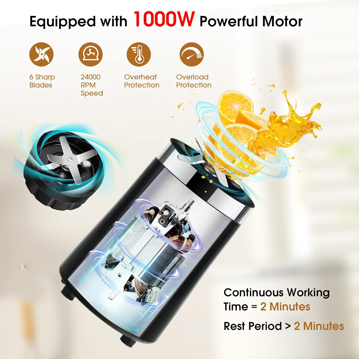 Simoe Compact Personal Blender, Powerful Kitchen Blender, 1000 Watts, 12 oz & 24 oz To-Go Cups, BPA-Free Jars, Blender for Smoothies/Puree/Baby Food/Milkshake/Ice Crushing, Black