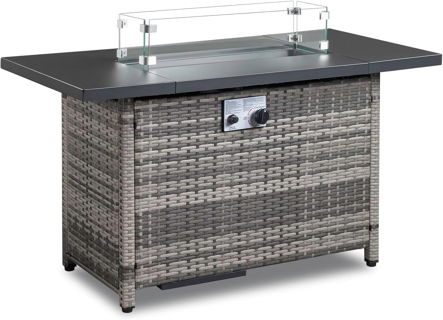 43 Inch Gas Fire Pit Table, Patio Outdoor Propane Fire Pits with Removable Lid and Lava Rock, 50000 BTU,Waterproof Cover and Tables for Patio Garden (Brown)