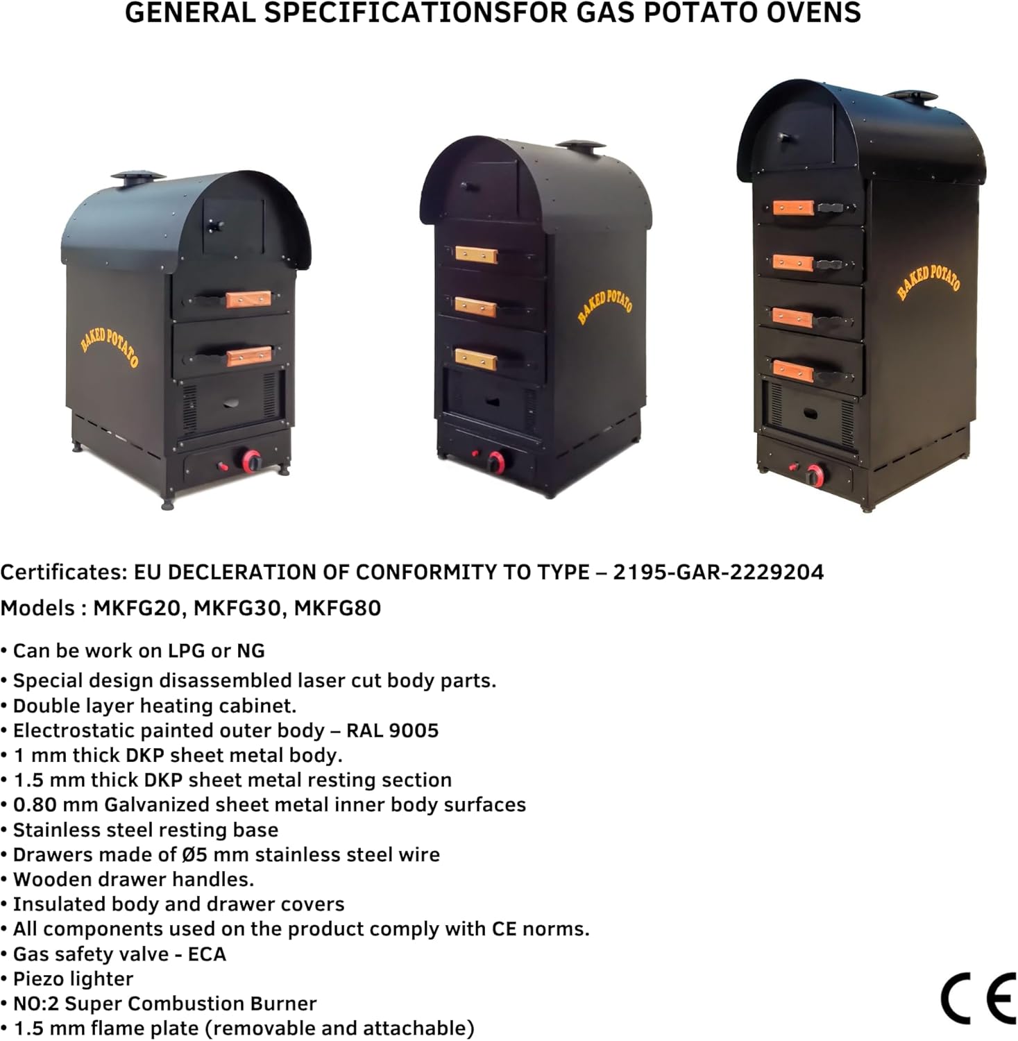 Gas Baked Potato Oven 3 Drawer | Professional Kumpir Oven for Restaurants & Catering | LPG/NG Compatible | Stainless Steel Body with Piezo Ignition & Gas Safety System | CE Certified