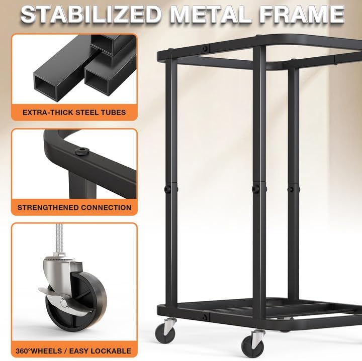 150L (40 Gal) Large Fashion Laundry Basket with Wheels, Leather Patchwork Rolling Hamper Carts, Sturdy Metal Frame, Removable Washable Bag, Tall Clothes Sorter for Bedroom, Laundry Room - Black