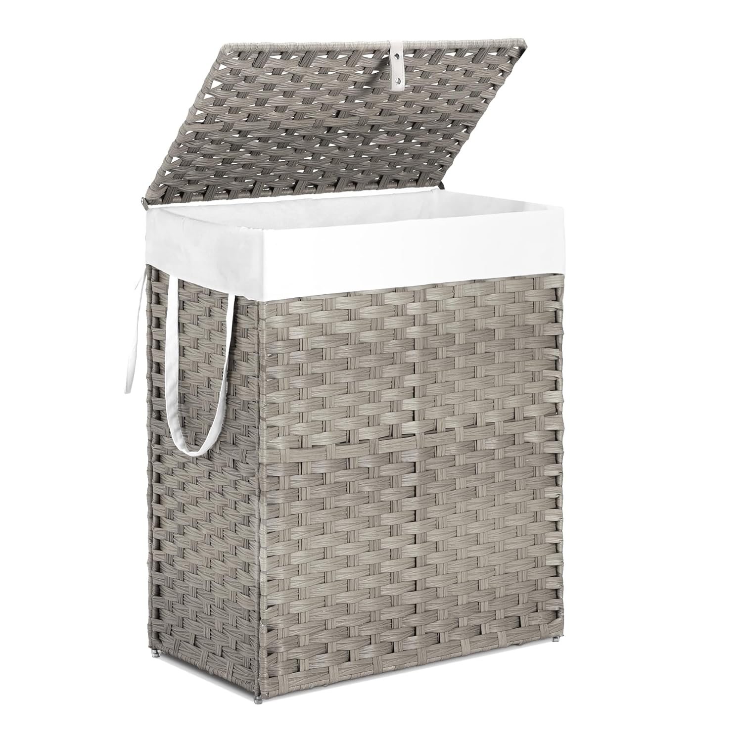 Woven Laundry Basket with Lid, Large Hamper with Removable and Machine-Washable Liner, Foldable Rattan Clothes Hamper, Sturdy Steel Frame, Odor Control, 90L Capacity, Dove Gray