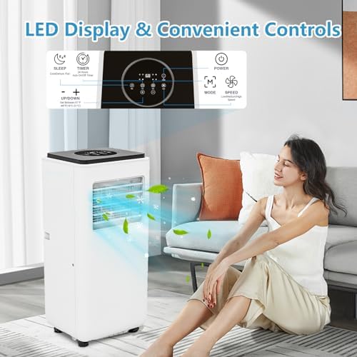 Portable Air Conditioner, 8000 BTU Air Conditioner with Remote Control,Quiet AC Unit with Cool, Dehumidifier & Fan Mode, 24 Hour Timer, Room Cooling Up to 350 sq ft