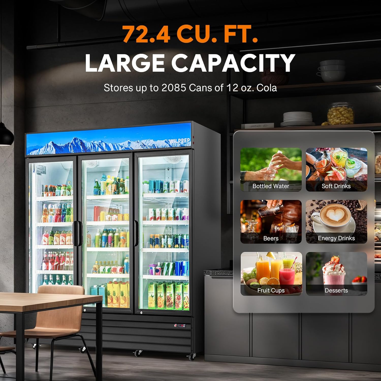 Wilprep Commercial Merchandiser Refrigerator, Upright Beverage Refrigerator with 3 Glass Door, ETL Fog Free Display Refrigerator Cooler 72.4 cu. ft. with LED Lighting for Retail Drinks Soda