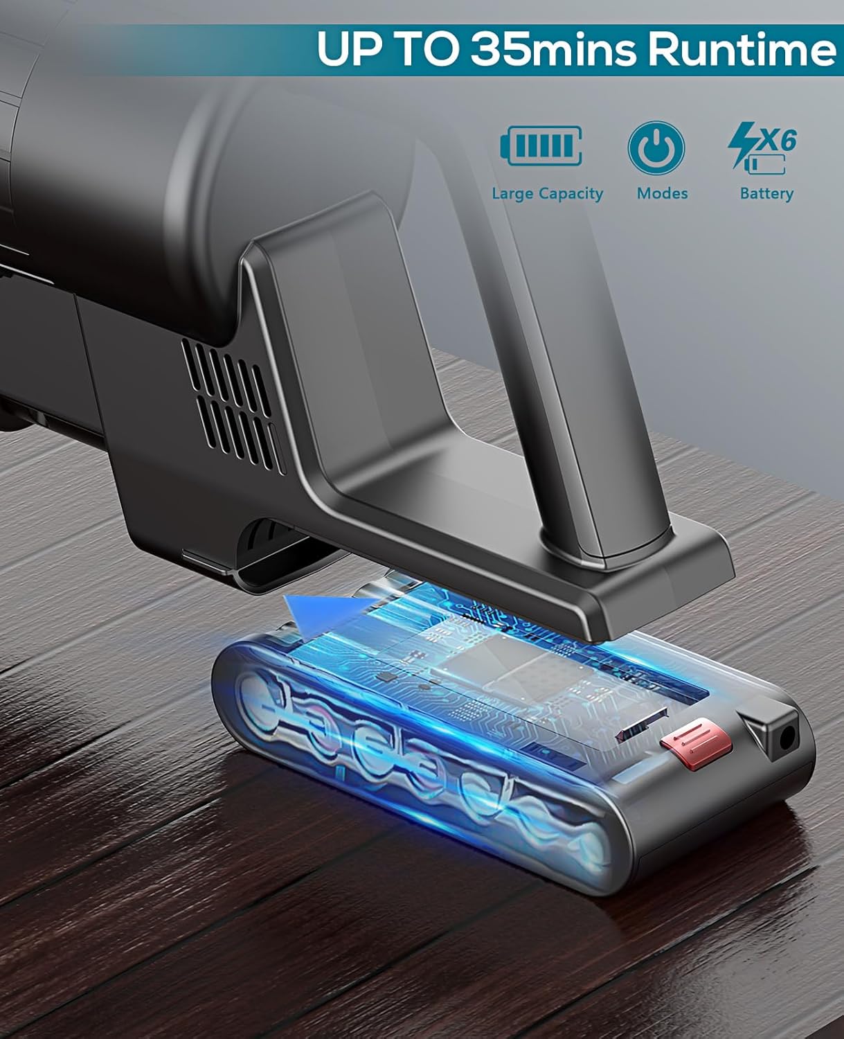 Ljuren Cordless Vacuum Cleaner, Modern Stick Vacuum with 35 Mins Detachable Battery, 1200ML Dust Cup, 2 Adjustable Suction Modes (Peach Red)