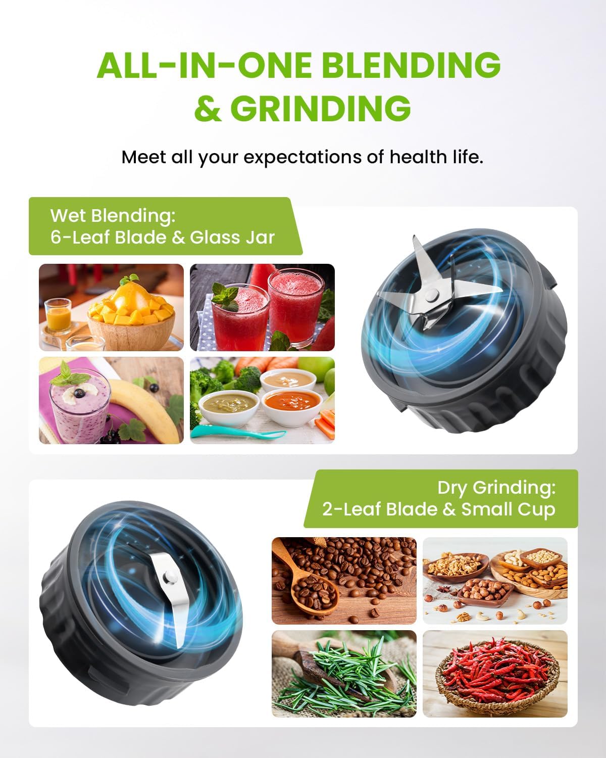 GDOR Blender, 52 Oz Glass Jar, Multi-Function Kitchen Blender & Grinder Combo, 9 Functions with Shakes, Puree, Crush Ice, and Chop, Max 700W, Self Cleaning