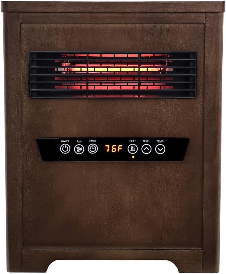Country Living Infrared Portable Rolling Space Heater with LED Touchscreen and Remote Control | 12h Timer | 1500w Quick Heating for Indoor Use | Birchwood Grain Finish