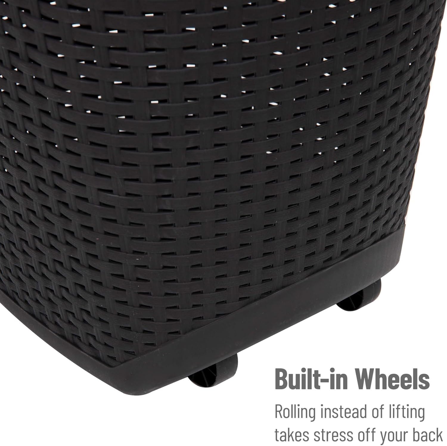 Mind Reader 60L Rolling Laundry Hamper, Clothes Basket, Wheels, Wicker Style, Plastic, 19.5