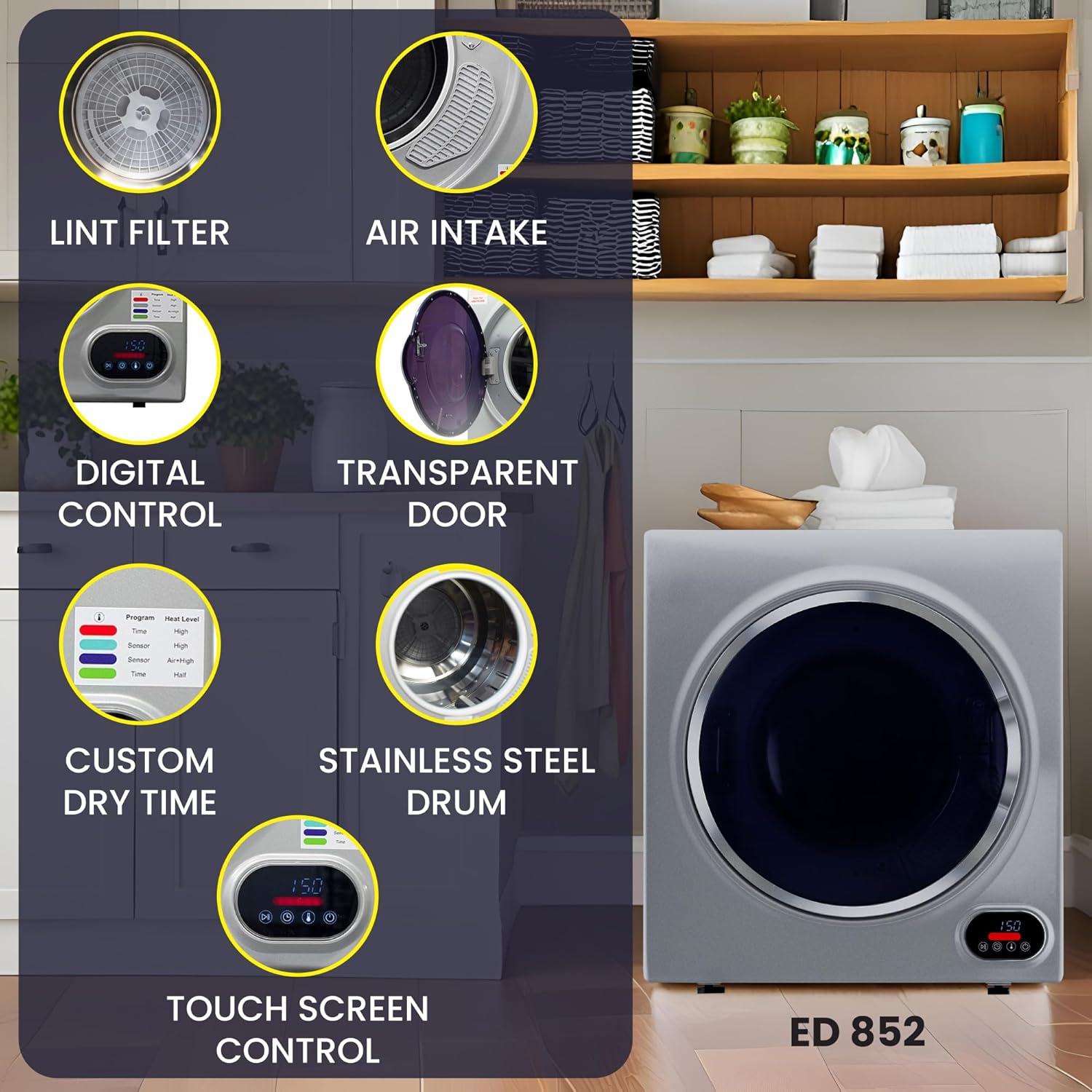 Equator Premium Stackable 15 Lbs Washer 1.62cf 110V+Vented Digi Dryer 3.5cf 110V (Silver)