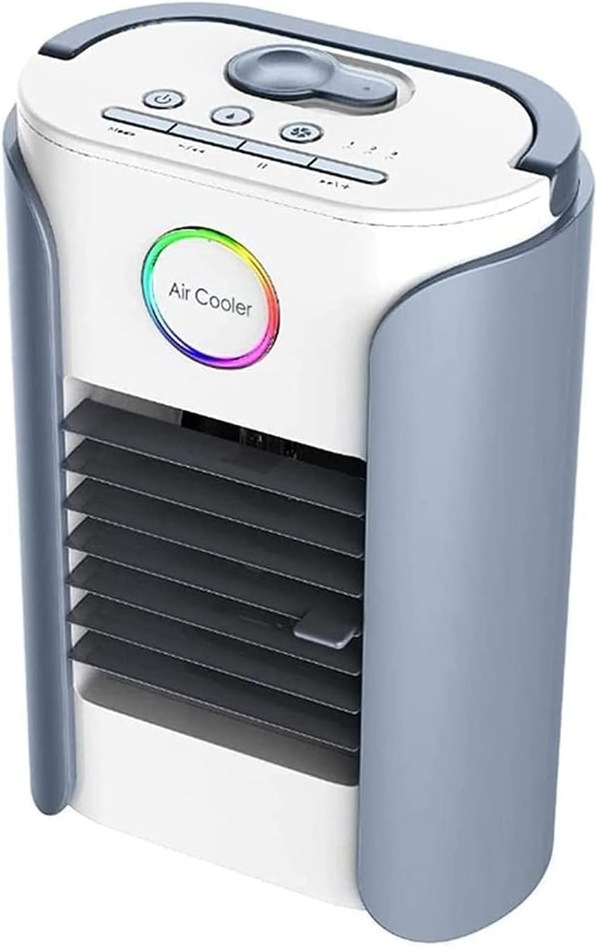 Portable Air Conditioner Fan Personal Air Cooler Mini Air Conditioner with 3 Fan Speeds and 4 Color LED Light Desktop Table Cooling Fan Evaporative Air Cooler for Home Bedroom Office