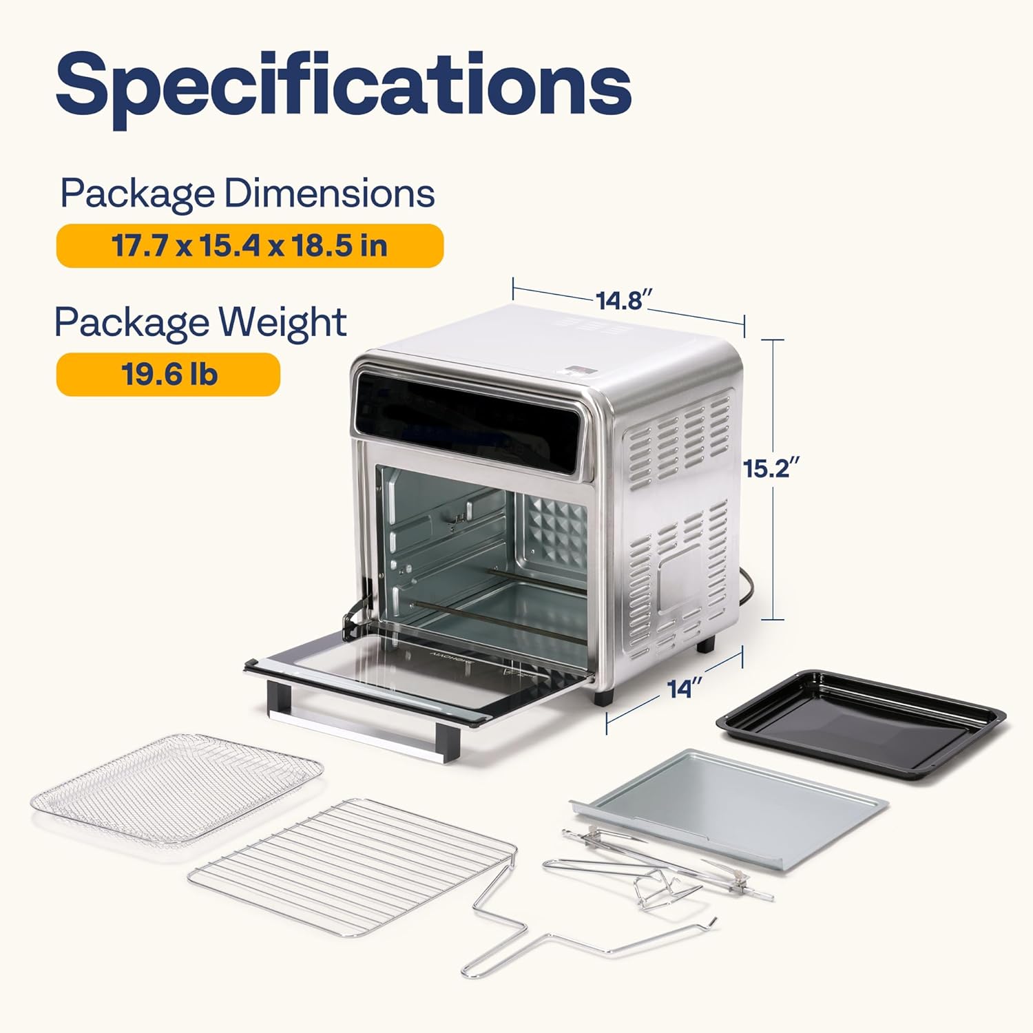 VIVOHOME 21 Qt Air Fryer Toaster Oven Combo, 8-in-1 Convection Oven Countertop with Rotisserie and Dehydrator, Stainless Steel Digital Air Fryer Oven with 7 Accessories, 1800W