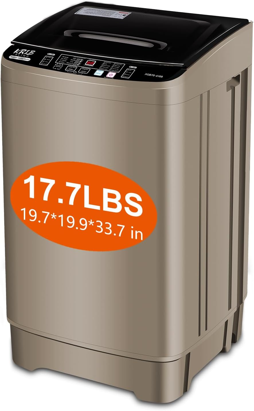 17.7 lbs Portable Washer Drain Pump, Full Automatic Washing Machine with LED Display, 10 Programs & 8 Water Levels Selections, Ideal for Camping, Apartment, Dorm, Glod