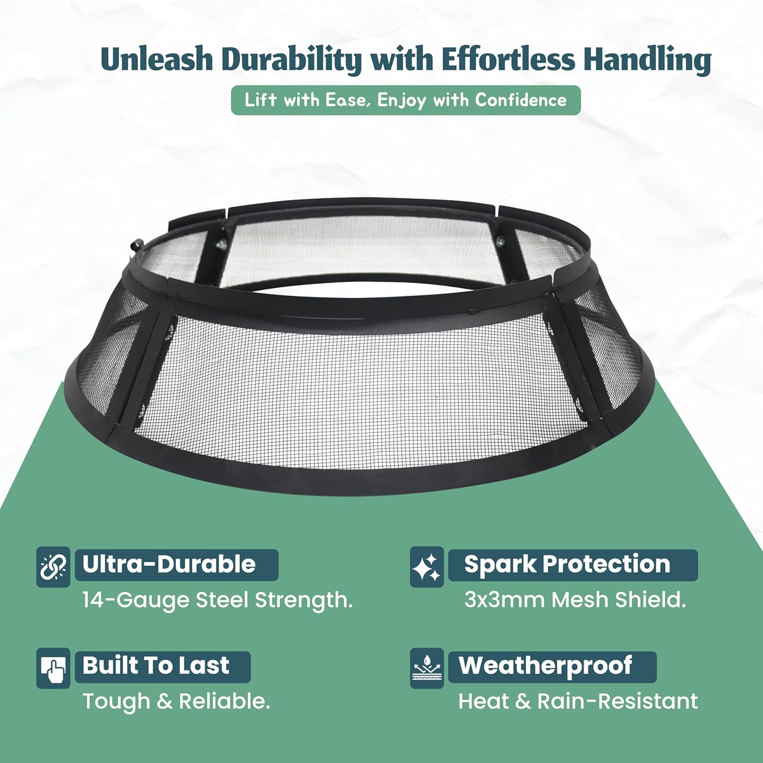 FEBTECH - Fire Pit Screen 40 inch Round Heavy Duty Outdoor FirePit Screen Round with Hook for Easy to Lift Spark Ring, Firepit Replacement Screen & Fire Pit Insert