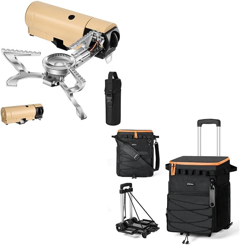 Odoland Bundle - 2 Items Portable Camping Stove and 48 Cans Soft Cooler with Wheels and Handle