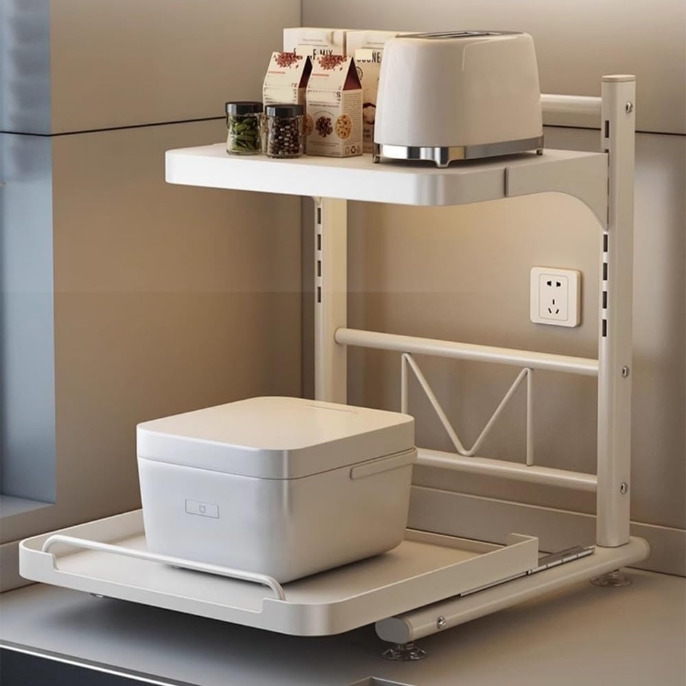 Pull-Out Microwave Stand Metal Storage Rack Adjustable Kitchen Countertop Organizer for Microwave Oven Small Appliances Long Lasting