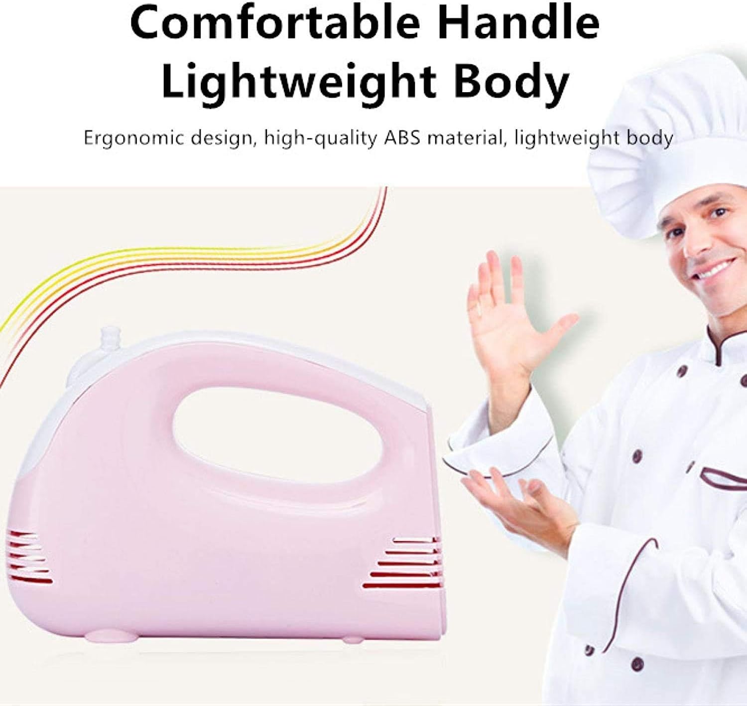 KouRy Multifunctional Electric Whisk Household 5-Speed Hand-held Whisk Mixer Automatic Cake Mixer Kitchen Small Appliances (Pink)