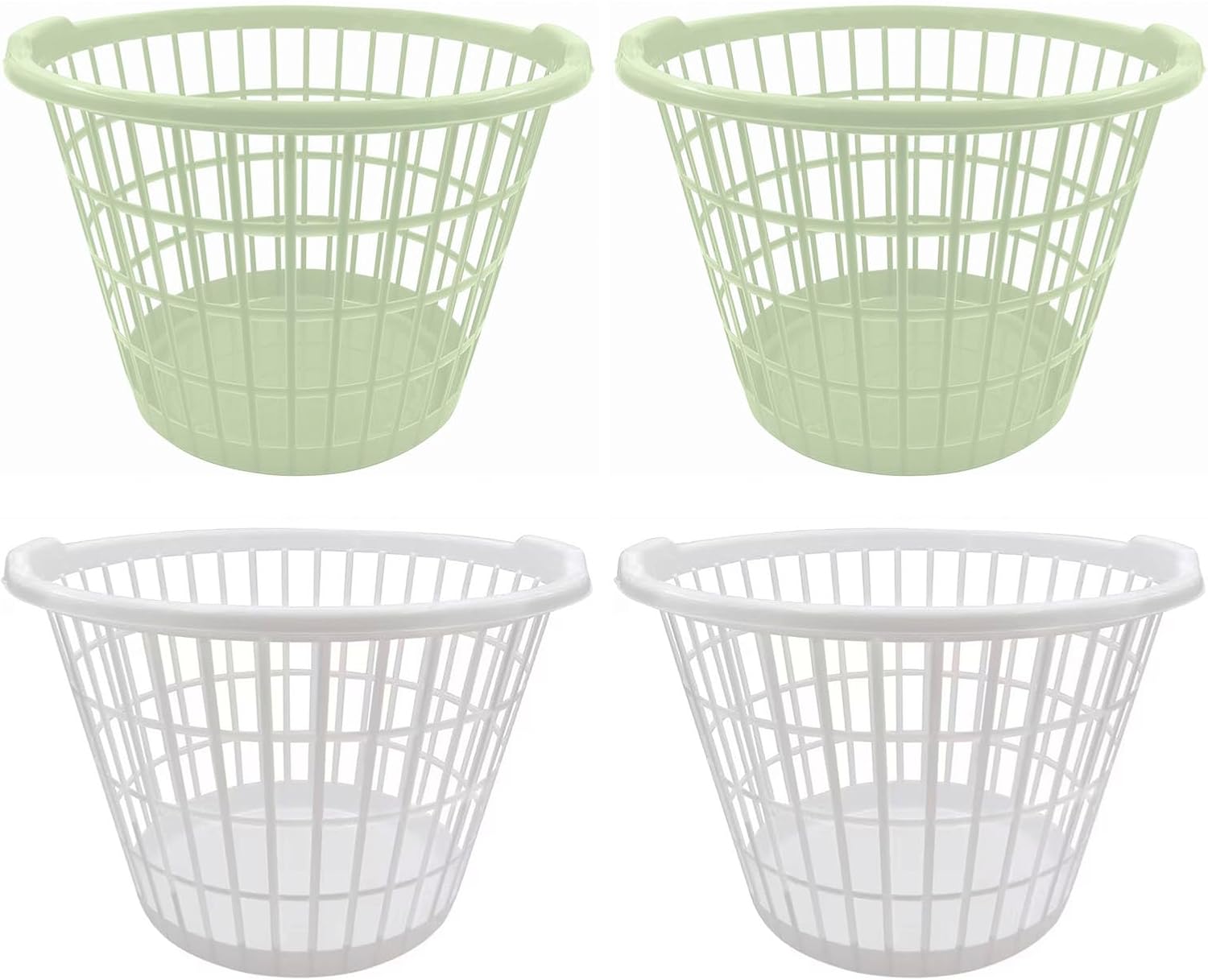 Evou Set of 4 Laundry Baskets Hampers (Several Colors) Lightweight Plastic, for Clothes, Towels, Storage of Kids & Baby Toys, Garden, 1 Bushel Capacity (Green Tea + White)