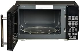 USB Microwave with Smoke Sensor, 2 USB Ports, Door Lock, 6 Cook Settings, Mute Function, Express Cook, +30 Seconds Function, Auto Defrost, Timer, Eco Mode, Easy Clean Dark Grey Interior.