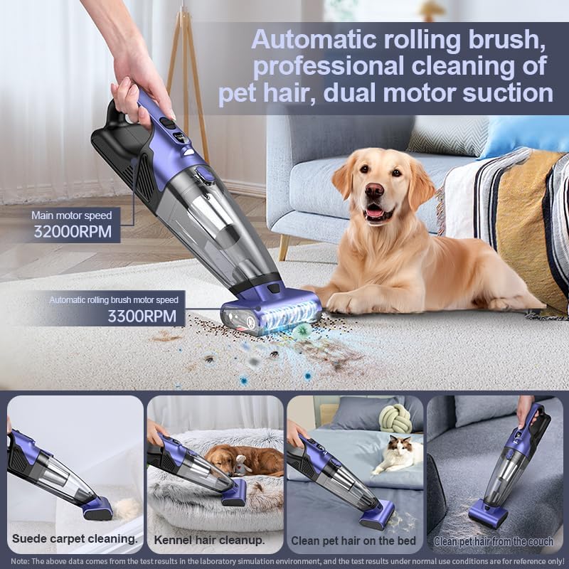 Handheld Vacuum Pet Hair Cordless 10400mah High Power Car Couch Vacuum Rechargeable Portable Hand Held Vacuum Cleaner Machine for Car Home Office & Pet