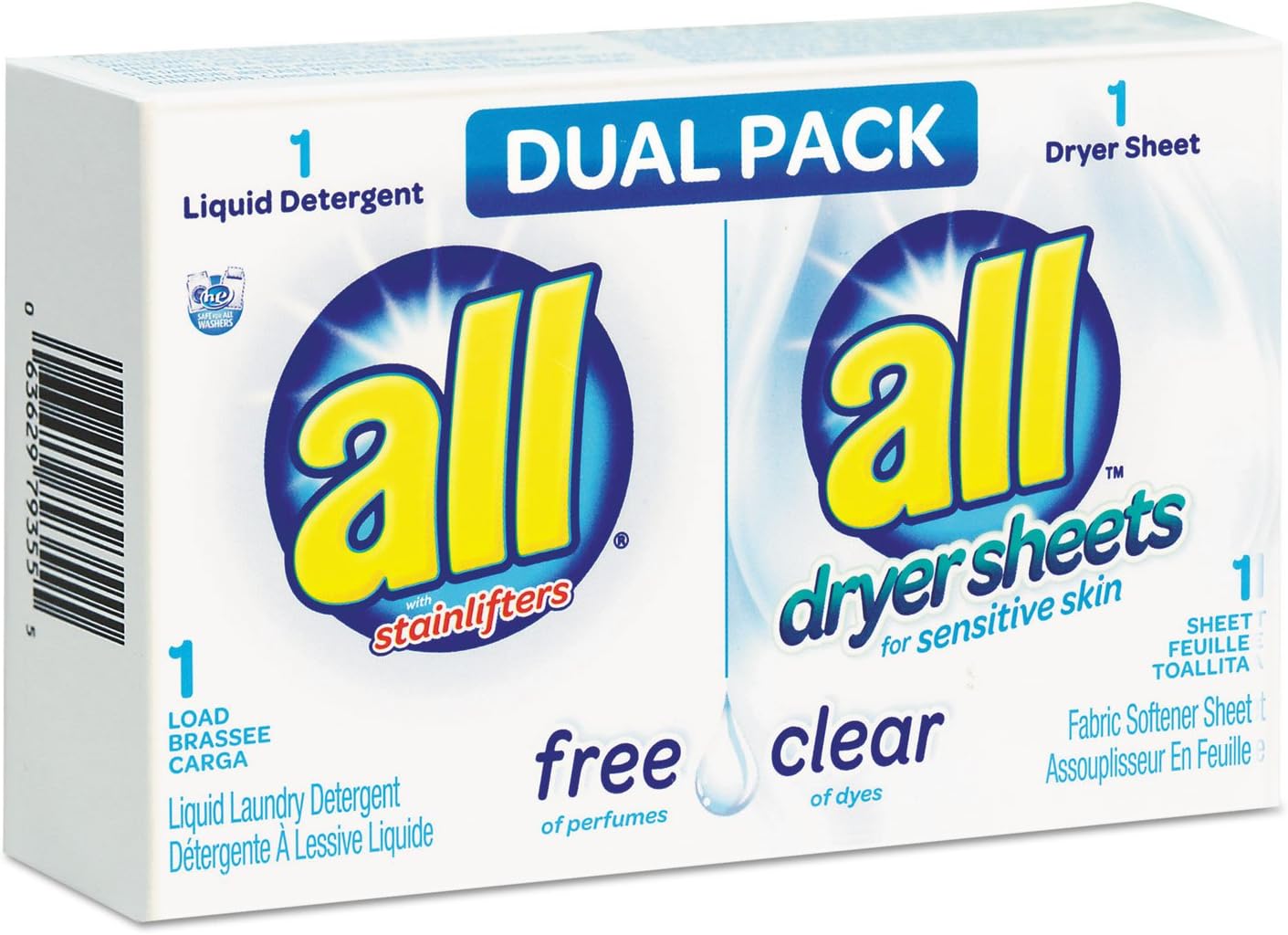 All Free Clear HE Liquid Laundry Detergent/Dryer Sheet Dual Vend Pack, 100/Ctn