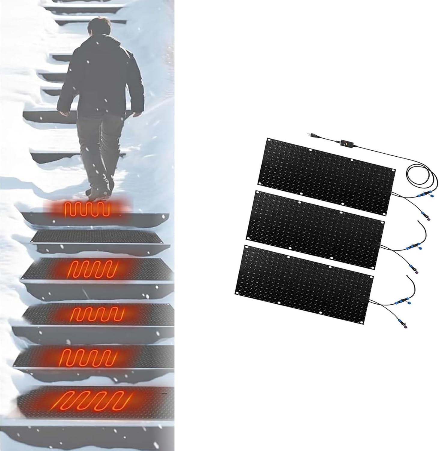 Snow Melting mats Outdoor Sidewalk, Snow and Ice Heated Walkway Mats, Snow Melting mats Outdoor Stairs, Slip-Proof Heated Snow Melting Mat, with Power Cord and Conne,3 Pcs-30x90cm/12x36in
