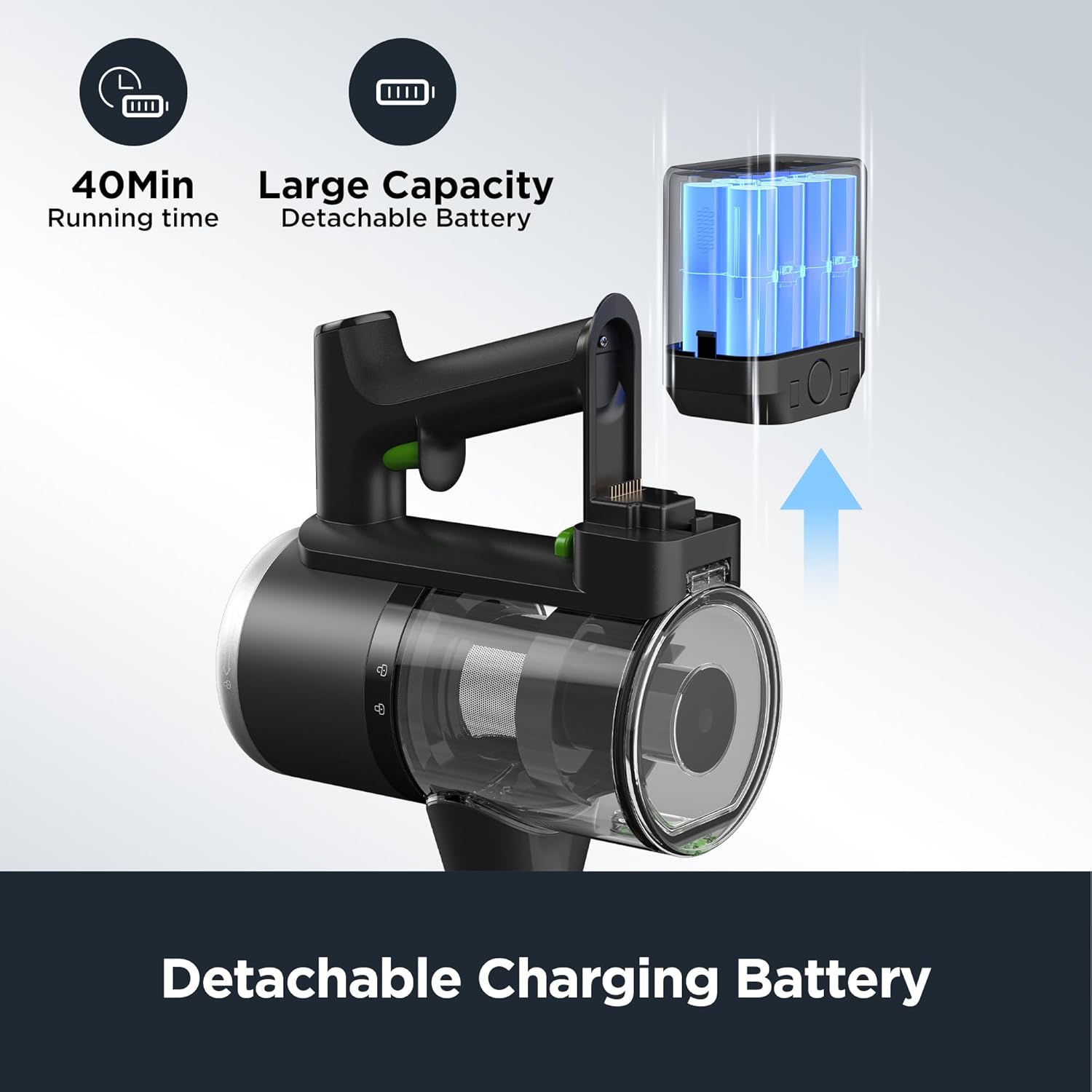 Eureka Lightweight Cordless Stick Vacuum Cleaner Convenient for Hard Floors, Rechargeable Handheld Vacuum Cleaner Portable with Powerful Motor Efficient Suction, RapidClean Ultra NEC370GR, Moss Green