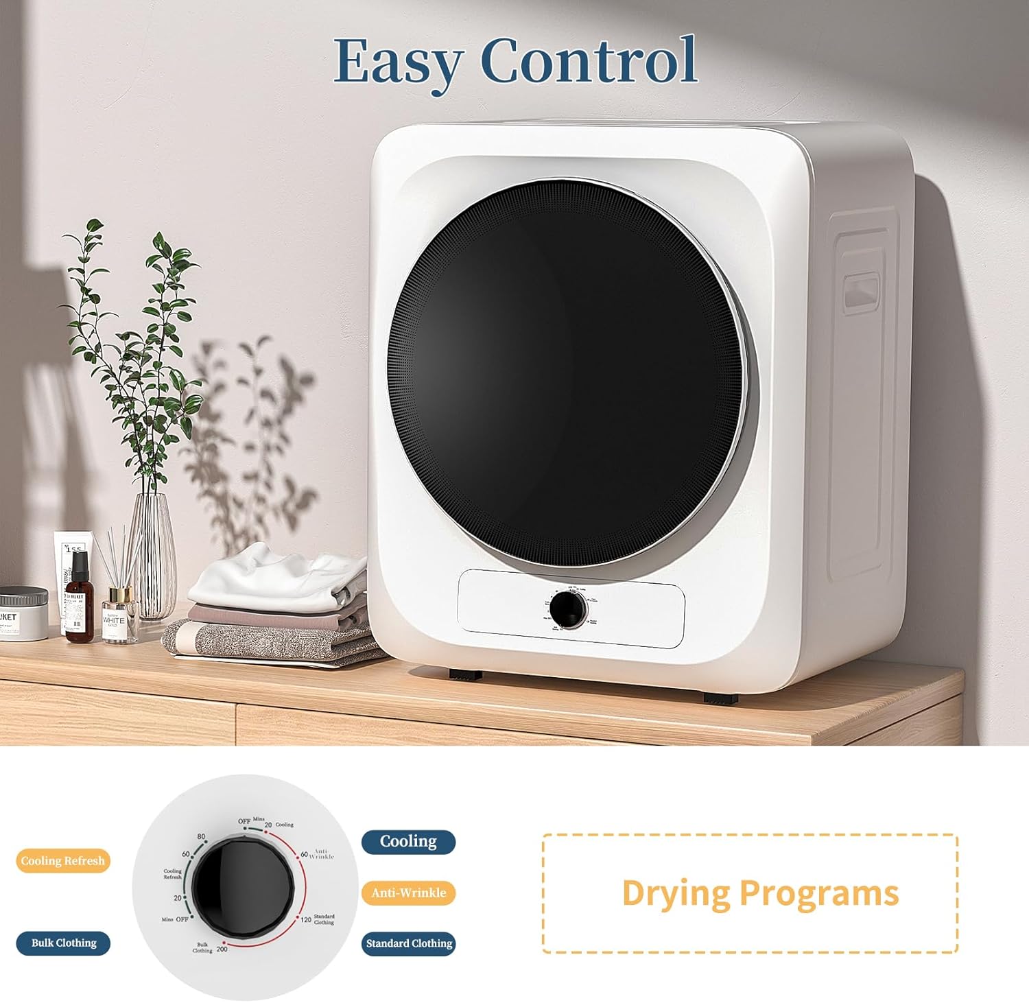 Zynkez Portable Clothes Dryer, 110V Electric Compact Laundry Dryer with Stainless Steel Tub for Apartments, Dorms, RVs (White)