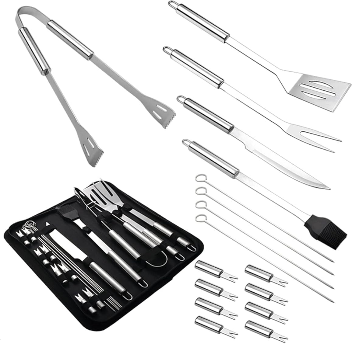Stainless Steel Grill Tool Set, 8-Piece Heavy-Duty Grill Accessories, Outdoor Camping Cooking Tools, Rust-Proof and Durable Grill Utensils, Gift Set for Grill Lovers