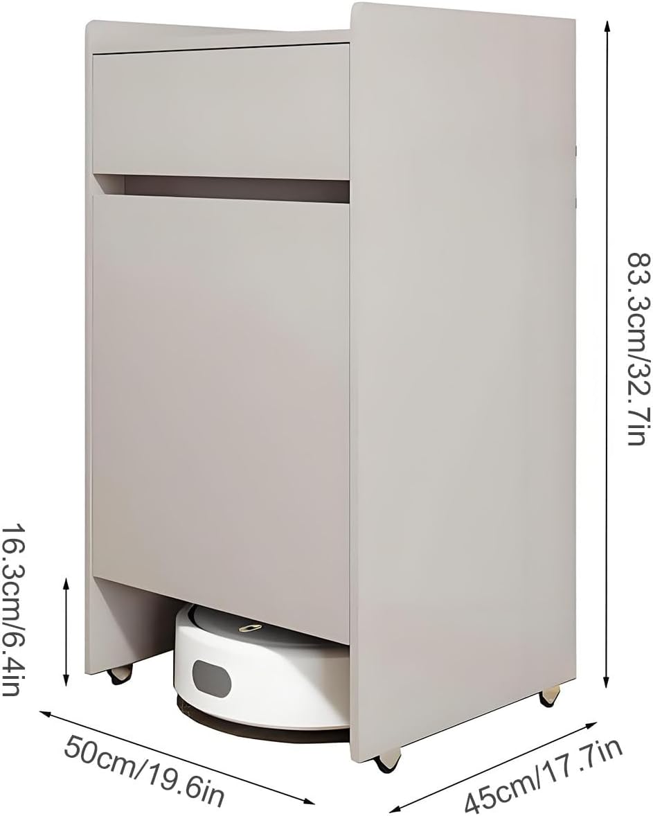 Vacuum Hidden Cabinet for Sweeping Robots, Sweeping Robot Storage Rack, Storage Cabinet with Doors and Drawers for Robot Vacuum Cleaner, for Living Room/Bedroom/Kitchen(Natural)