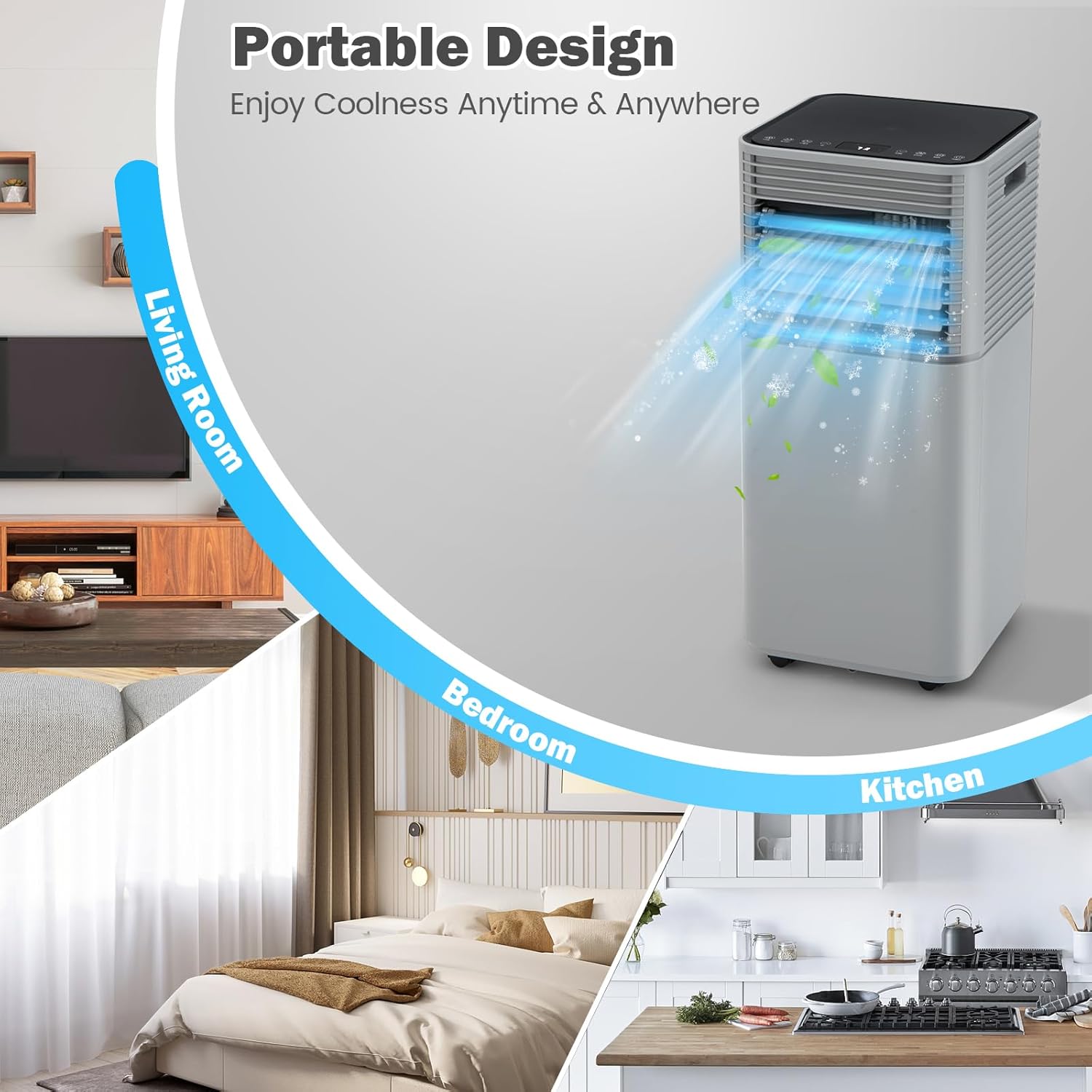 LDAILY 10000 BTU Portable Air Conditioner, 3-in-1 Air Cooler with Dehumidifier & Fan Mode, with Sleep Mode, 24H Timer, 2 Fan Speeds, Remote Control, Window Kit, Grey (10000BTU)