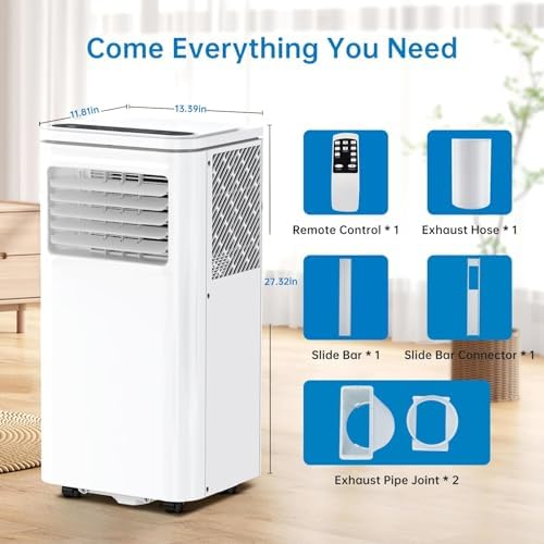 10000 BTU a/c Portable Air Conditioner Indoor Efficient 3-in-1 Cooling, Dehumidification & Fan, R32 Environmental Protection Refrigerant, 24-Hour Timer, Silent Sleep Mode, LED Display with