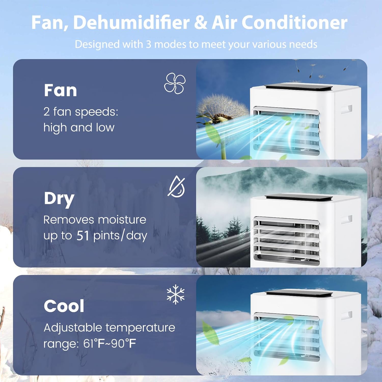 SIMOE 3-IN-1 Portable AC, 10000BTU Portable Air Conditioner Unit for room Cooling up to 350 sq.ft, with Remote Control, Window Kit & 0-24H Timer, Built-in Fan, Cooling, Dehumidifier & Sleep Modes