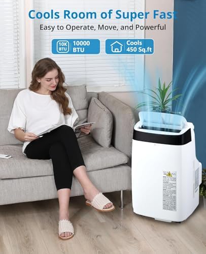 10000 BTU Portable Air Conditioner - 3-in-1 Cooling/Fan/Dehumidifier with Remote, Quiet Freestanding AC Unit | Cools Up to 450 sq.ft, Sleep Mode & 24H Timer
