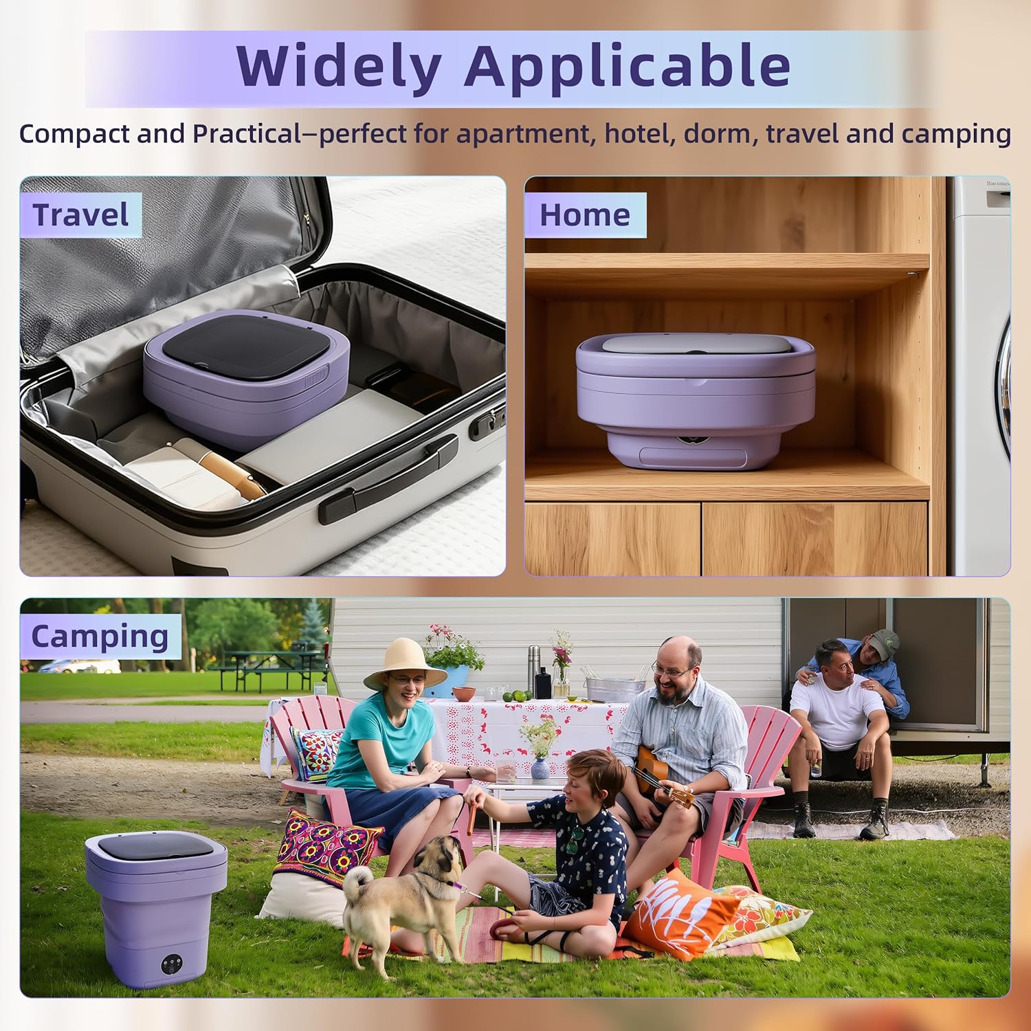 Mini Laundry Machine, 16L Portable Washing Machine with Spin Basket, Portable Laundry Machine Suitable for Baby Clothes, Underwear, Socks, Foldable Design for Camping, Hotels and Apartments(Purple)