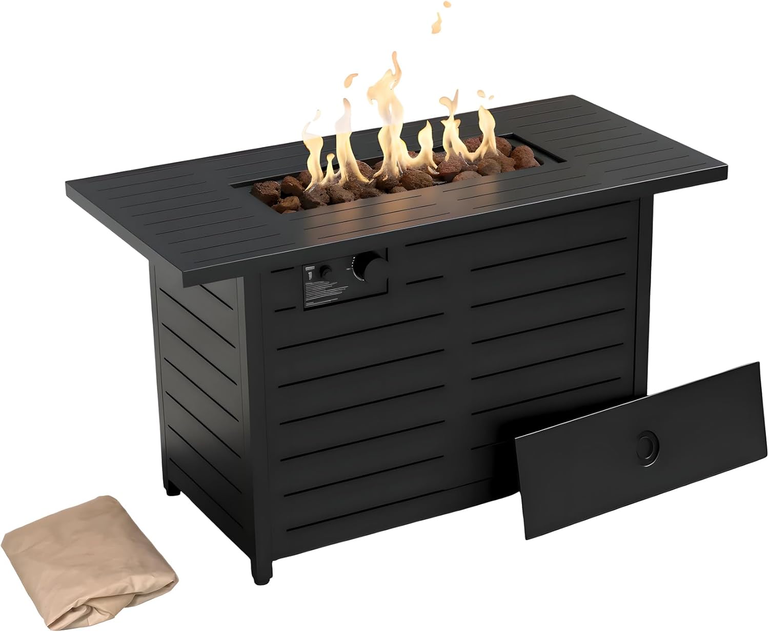 Kinger Home 42-Inch Ore Outdoor Propane Fire Pit Table 50000 BTU, Powder-Coated Stainless Steel Patio Firepit with Lava Rocks, Black
